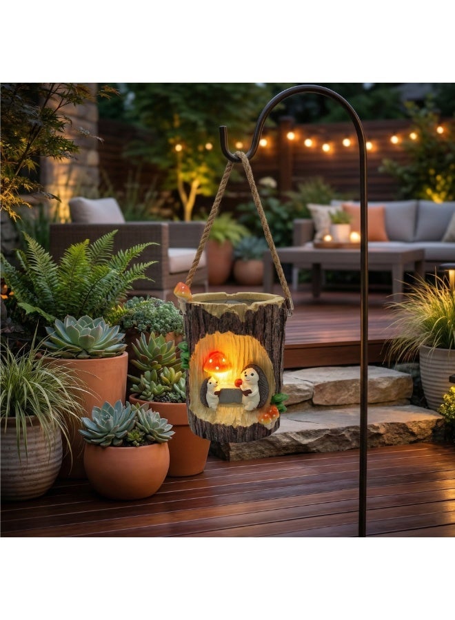 Woodland Solar Squirrel Planter with Automatic Light Cute Animal Succulent Pot Tree Trunk Flower Pot Indoor Outdoor Garden Decor Polyresin Plant Pot Pen Holder Gift Decorative Propagator Kit - Image 3
